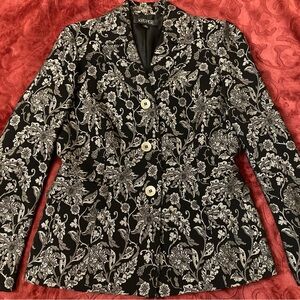 Kasper Black Blazer with Silver Floral Tapestry Design